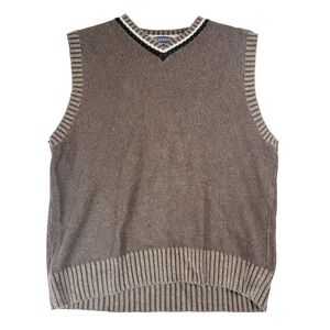 Vintage 90s Express Sweater Vest L Brown V-Neck Ramie Cotton Preppy Grandpacore